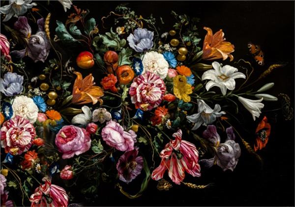 Siyah Zemin Büyük Çiçek Desen Duvar Kağıdı